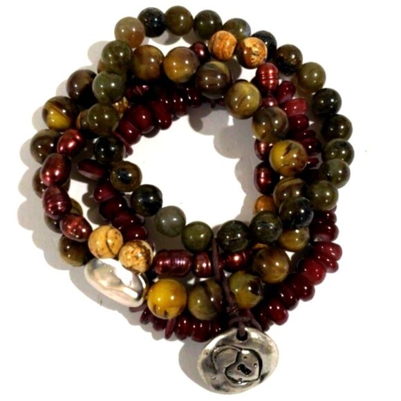 Layered Natural Beaded Stretch Bracelet – Women's Handmade Boho Fashion Jewelry - Picture 3 of 9